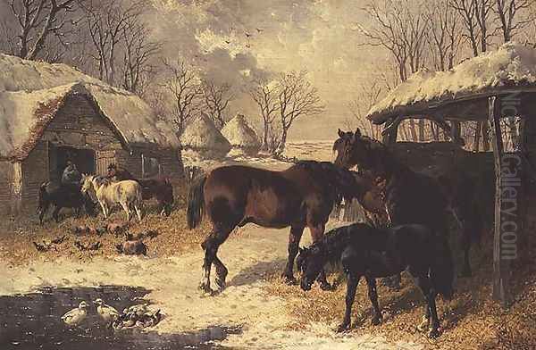 A farmyard in winter Oil Painting by John Frederick Herring Snr