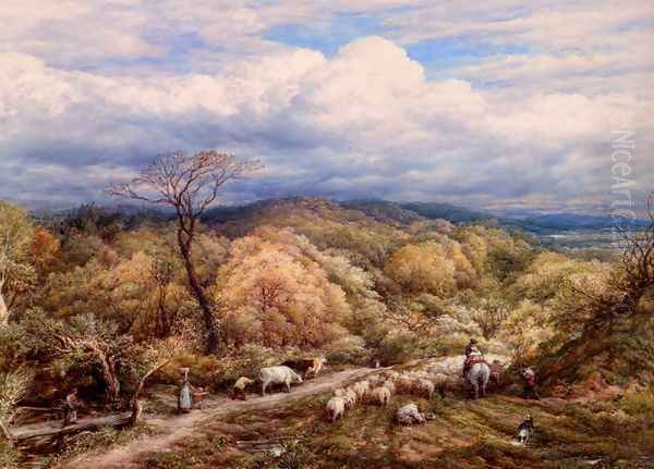 An Autumn Afternoon With Shepherd And Flock Oil Painting by John Linnell