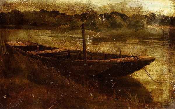 Study Of A Punt Moored At Twickenham Oil Painting by John Linnell