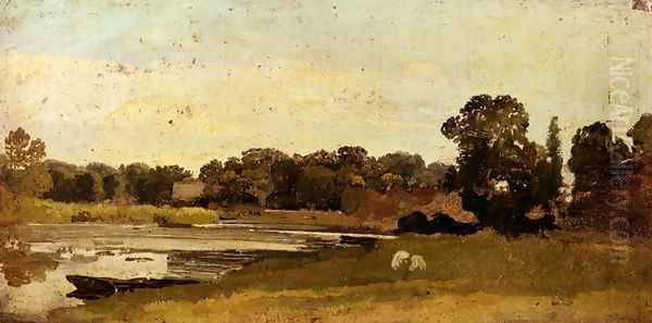 Study Of A River Landscape Oil Painting by John Linnell