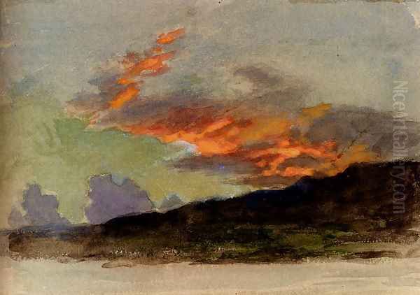 A Sunset Over Coniston Oil Painting by Joseph Arthur Palliser Severn