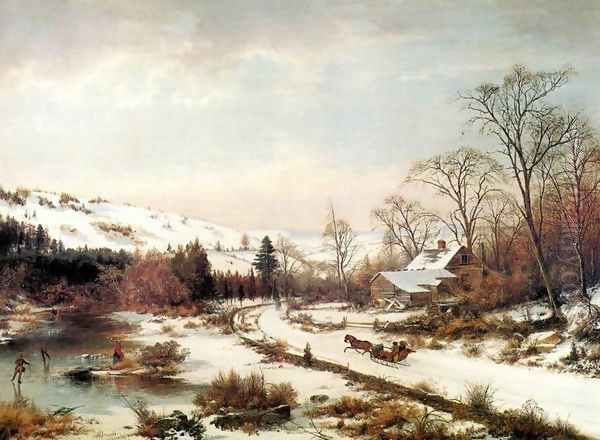 Winter Scene near Medford, Massachusetts Oil Painting by Joseph Morviller