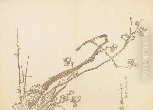 Branch of Plum Oil Painting by Katsushika Hokusai