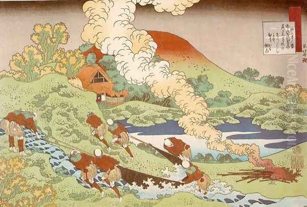 Fishermen Hauling a Net (Kakinomoto no Hitomaro) Oil Painting by Katsushika Hokusai