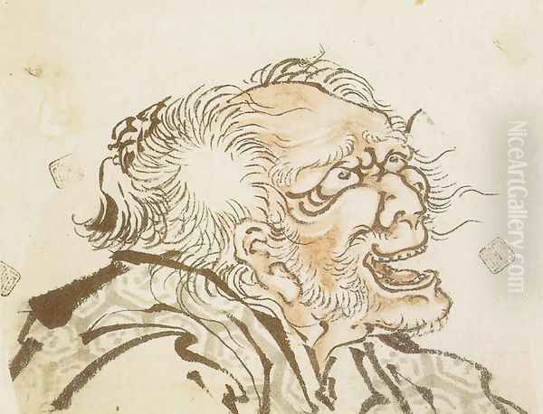 Head of an Old Man Oil Painting by Katsushika Hokusai