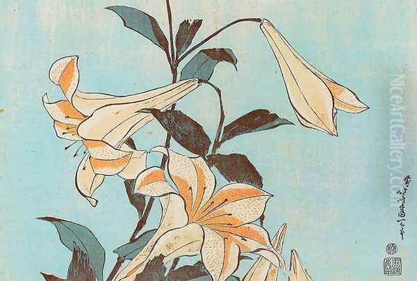 Lilies Oil Painting by Katsushika Hokusai