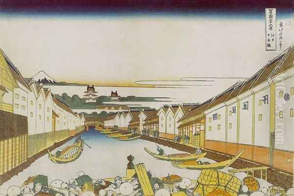 Nihonbashi in Edo (Edo Nihonbashi) Oil Painting by Katsushika Hokusai