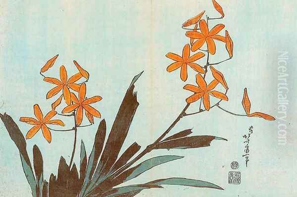 Orange Orchids Oil Painting by Katsushika Hokusai