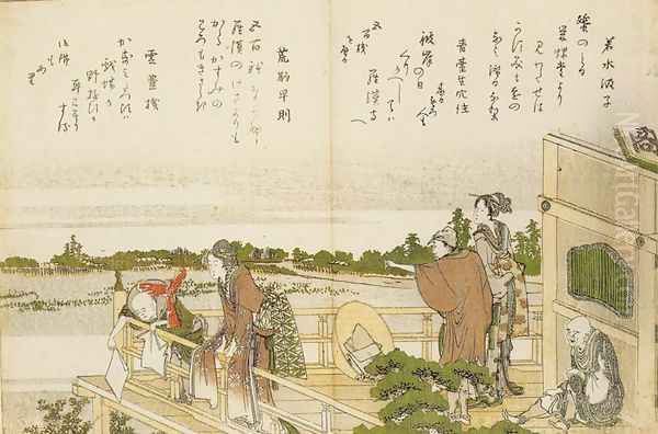 People on the Balcony of the Sazaido Oil Painting by Katsushika Hokusai