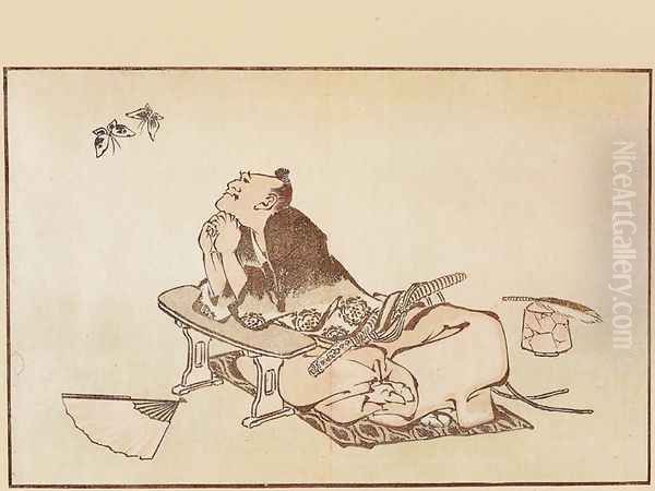 Philosopher Watching a Pair of Butterflies Oil Painting by Katsushika Hokusai