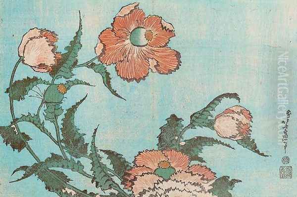 Poppies Oil Painting by Katsushika Hokusai