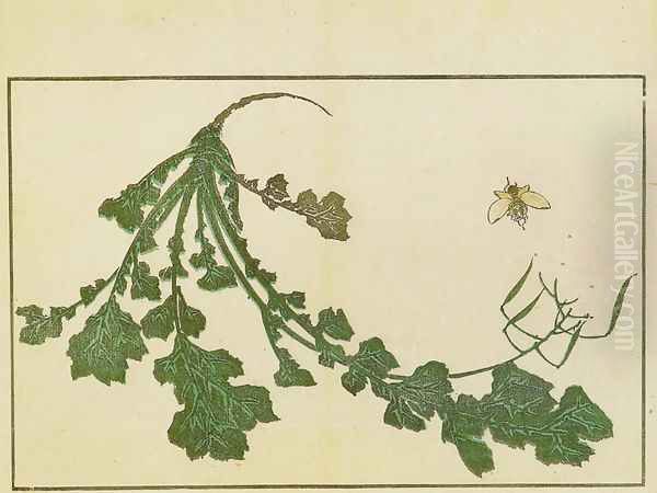 Radish and Bee Oil Painting by Katsushika Hokusai