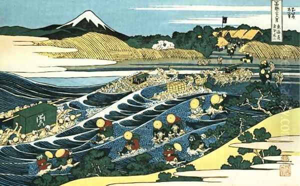 Travellers Crossing the Oi River Oil Painting by Katsushika Hokusai