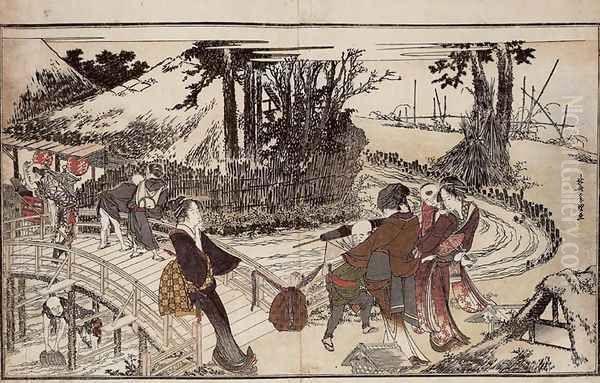 Village by a Bridge by Katsushika Hokusai