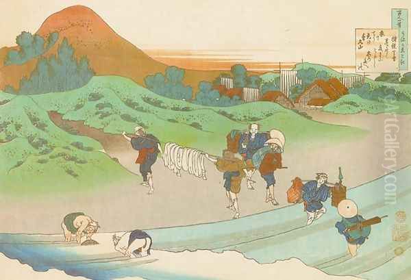 Washing in a River Oil Painting by Katsushika Hokusai