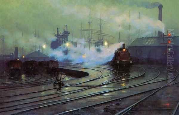 The Docks at Cardiff Oil Painting by Lionel Walden