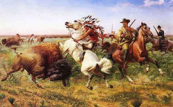 The Great Royal Buffalo Hunt Oil Painting by Louis Maurer