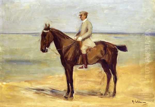 Rider on the Beach Facing Left Oil Painting by Max Liebermann