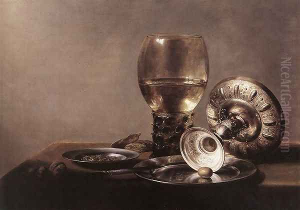 Still-life with Wine Glass and Silver Bowl Oil Painting by Pieter Claesz.