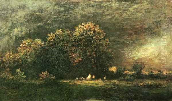 Indian Encampment in a Stormy Landscape Oil Painting by Ralph Albert Blakelock