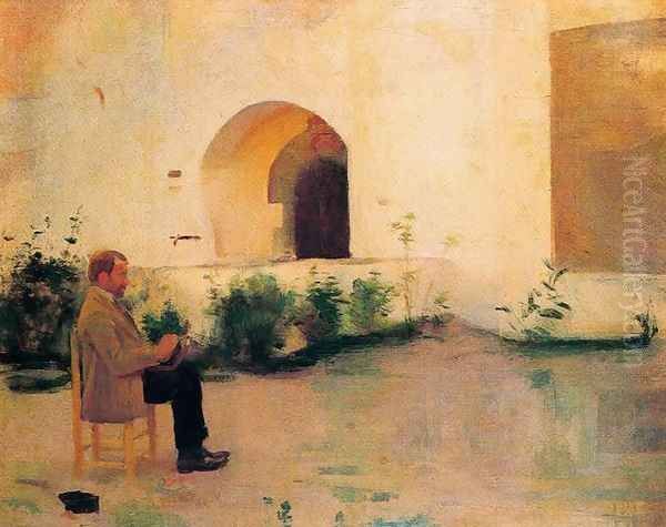 Pintor frente a la ermita del Vinyet Oil Painting by Santiago Rusinol i Prats