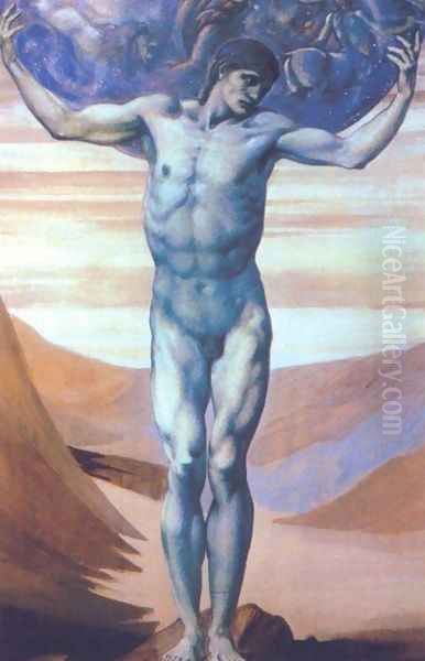 Atlas Turned to Stone Oil Painting by Sir Edward Coley Burne-Jones