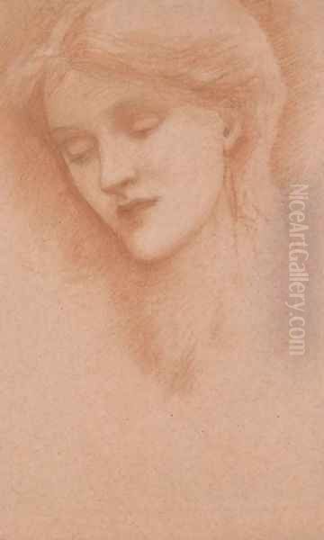 Head of a Girl 3 Oil Painting by Sir Edward Coley Burne-Jones