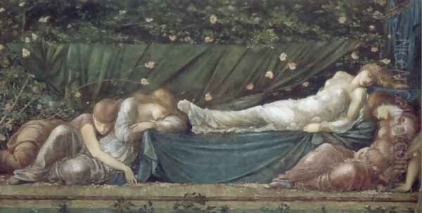 The Rose Bower Oil Painting by Sir Edward Coley Burne-Jones