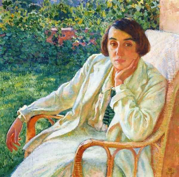 Elizabeth van Rysselberghe in a Cane Chair Oil Painting by Theo van Rysselberghe