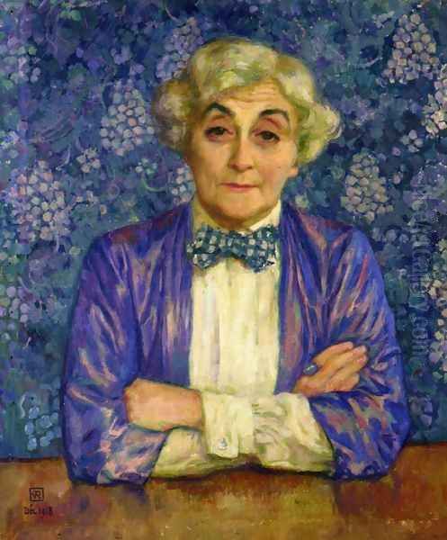 Madame van Rysselberghe in a Chedkered Bow Tie Oil Painting by Theo van Rysselberghe