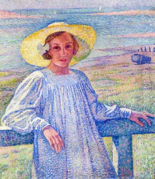 Young Girl in a Straw Hat Oil Painting by Theo van Rysselberghe