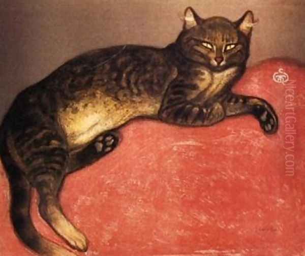 Cat on a Cushion Winter Oil Painting by Theophile Alexandre Steinlen