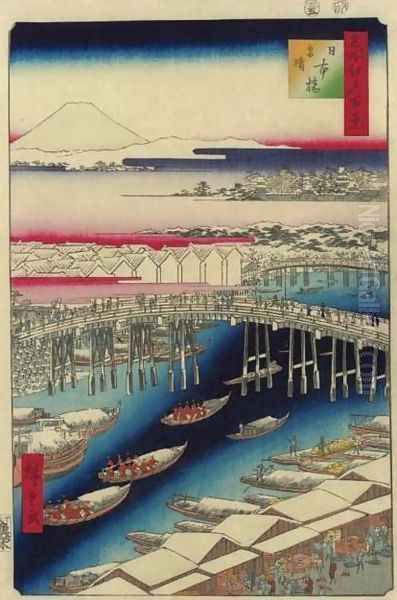 Nihon Bridge, Clear Weather After Snow (Nihonbashi yukibare) Oil Painting by Utagawa or Ando Hiroshige