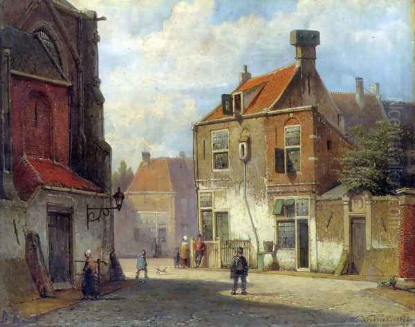 Figures in a Dutch Street I Oil Painting by Willem Koekkoek