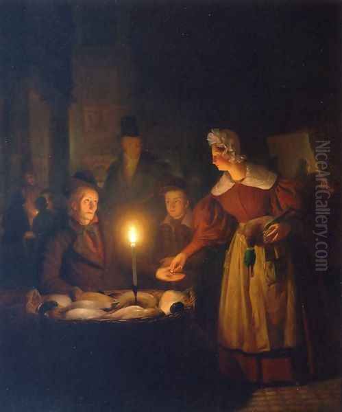 The Poultry Seller Oil Painting by Petrus van Schendel