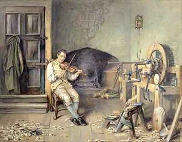 Samuel Crompton (1753-1827) Inventing his Spinning Mule Oil Painting by Alfred Walter Bayes