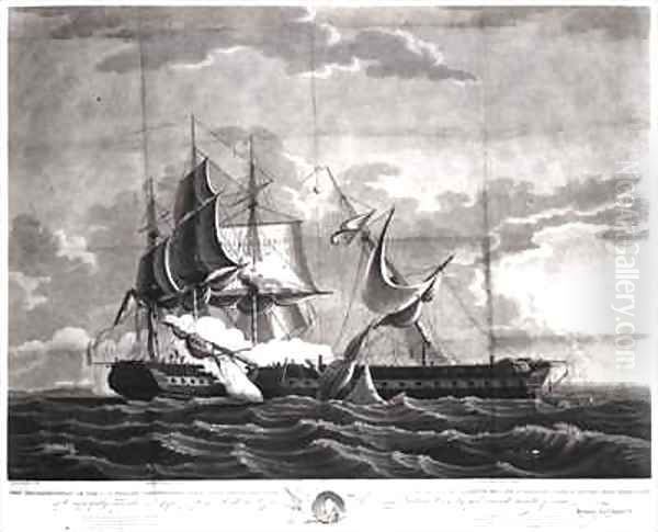 Representation of the US frigate, 'Constitution', Isaac Hull (1773-1843) Esq. Commander, Capturing His Britannic Majesty's Frigate, 'Guerriere', James R. Dacres, Esq. Commander Oil Painting by Thomas Birch