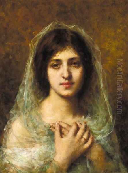 Portrait of a Young Girl 2 Oil Painting by Alexei Alexeivich Harlamoff