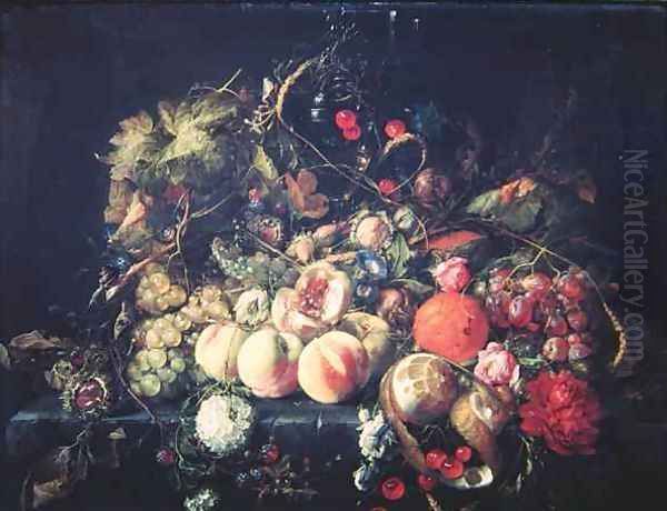 Still Life with Flowers and Fruit 2 Oil Painting by Cornelis De Heem