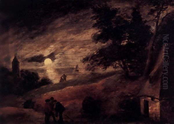 Dune Landscape by Moonlight Oil Painting by Adriaen Brouwer