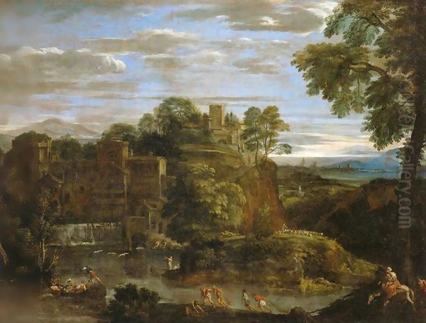 Landscape with the Flight into Egypt 2 Oil Painting by Domenico Zampieri (Domenichino)