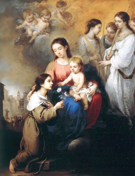 Virgin and Child with St Rosalina of Palermo Oil Painting by Bartolome Esteban Murillo