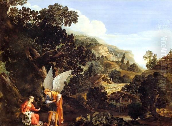 An Angel Appearing to the Wife of Manoah Oil Painting by Carlo Saraceni