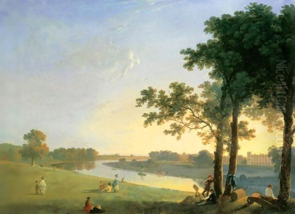 View of Syon House across the Thames near Kew Gardens Oil Painting by Richard Wilson