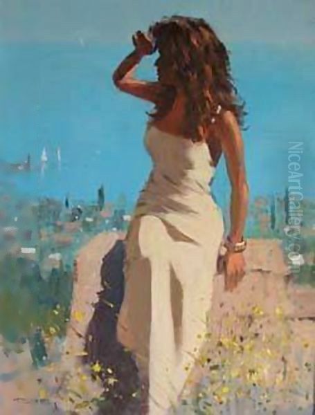 Mediterranean View Oil Painting by Peter Johan Kraft