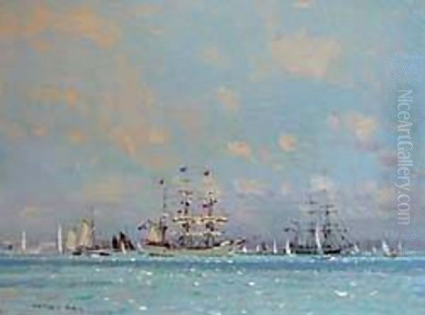 Tall Ships In The South Hampton Waters Oil Painting by Peter Johan Kraft