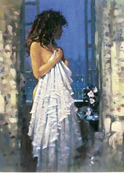 Window Twilight Oil Painting by Peter Johan Kraft