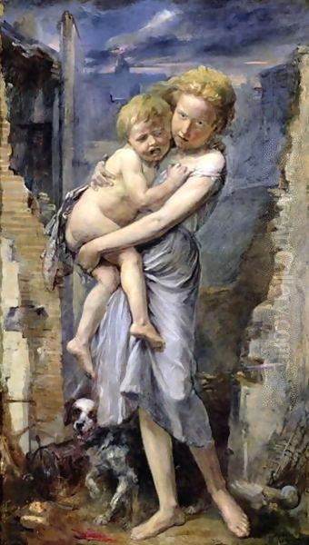 Brother and Sister Two Orphans of the Siege of Paris in 1870 71 Oil Painting by Jean-Baptiste Carpeaux