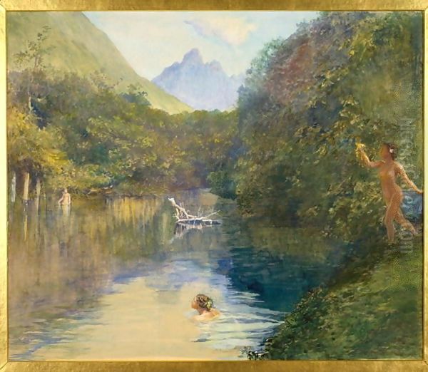 Ford at the Upper End of the Vai Te Piha Oil Painting by Jeno Gabor