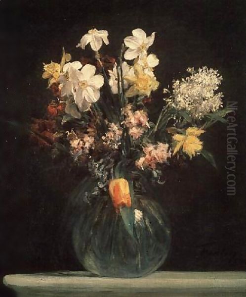 Narcisses Blancs Jacinthes et Tulipes 1864 Oil Painting by Ignace Henri Jean Fantin-Latour